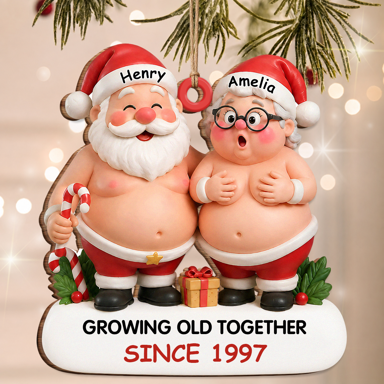 Personalized Growing Old Together Couple Wood Ornament – Christmas Anniversary Gift