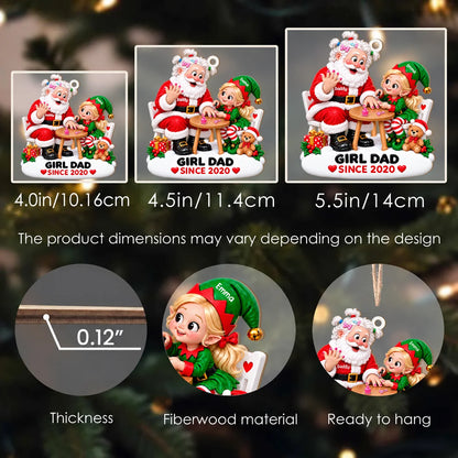 Personalized Girl Dad Santa & Elf Daughter Nail Painting Christmas Wood Ornament – Custom Year Gift for Daughter