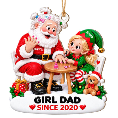 Personalized Girl Dad Santa & Elf Daughter Nail Painting Christmas Wood Ornament – Custom Year Gift for Daughter