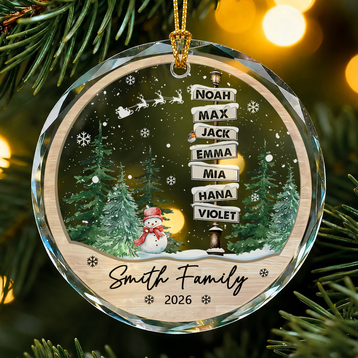 **Personalized Family Christmas Glass Ornament – Custom Names & Family Signpost Keepsake Gift**