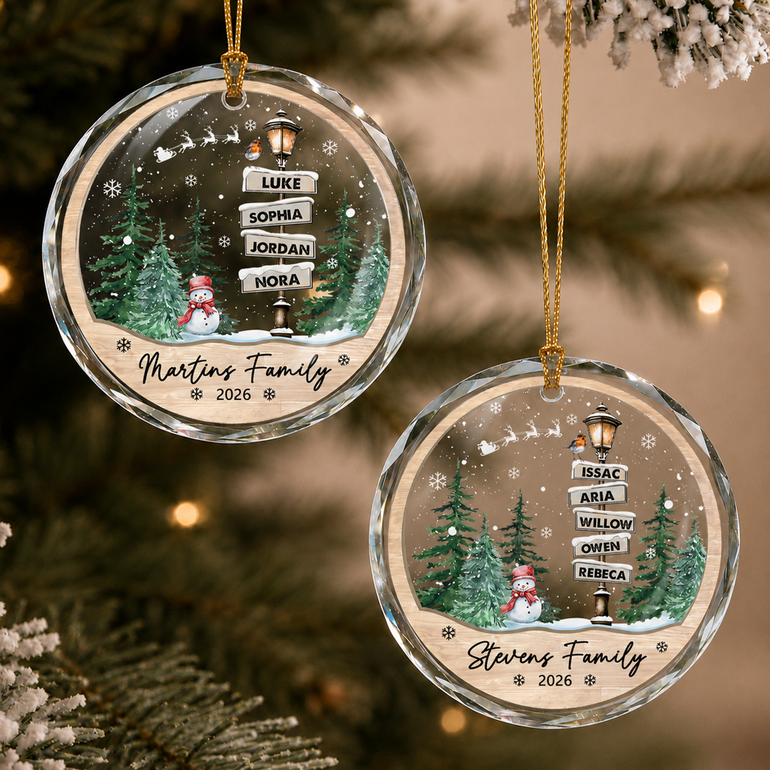 **Personalized Family Christmas Glass Ornament – Custom Names & Family Signpost Keepsake Gift**