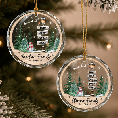 **Personalized Family Christmas Glass Ornament – Custom Names & Family Signpost Keepsake Gift**
