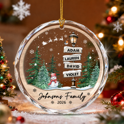**Personalized Family Christmas Glass Ornament – Custom Names & Family Signpost Keepsake Gift**