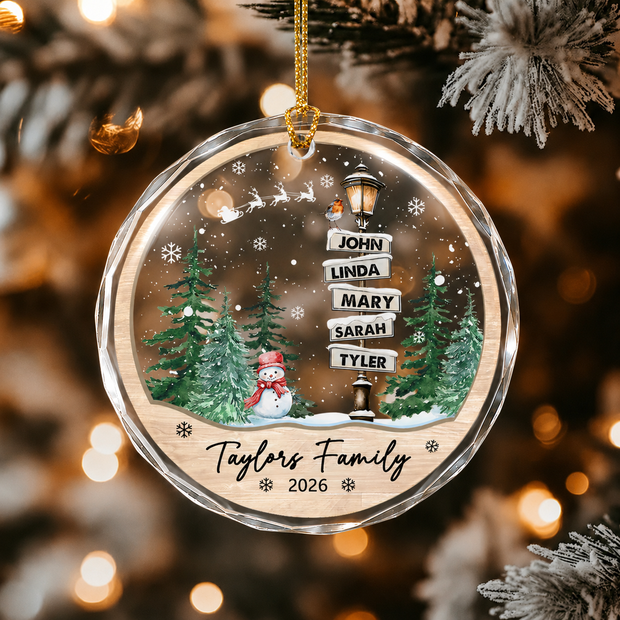 **Personalized Family Christmas Glass Ornament – Custom Names & Family Signpost Keepsake Gift**