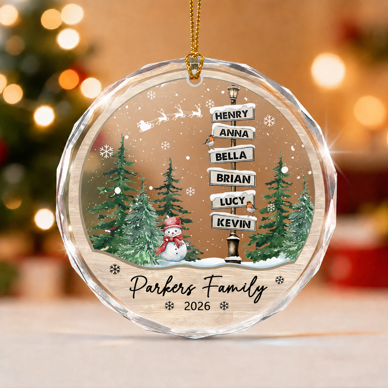 **Personalized Family Christmas Glass Ornament – Custom Names & Family Signpost Keepsake Gift**