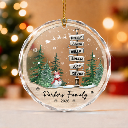 **Personalized Family Christmas Glass Ornament – Custom Names & Family Signpost Keepsake Gift**