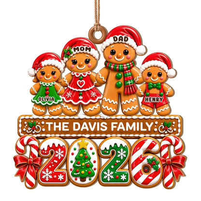 Personalized Gingerbread Family Santa Hats & Candy Cane Year Wood Christmas Ornament – Custom Names Gift for Family
