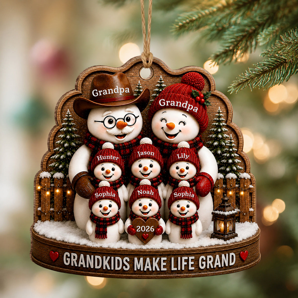Personalized Grandkids Make Life Grand Wood Ornament – Family Christmas Gift for Grandma & Grandpa