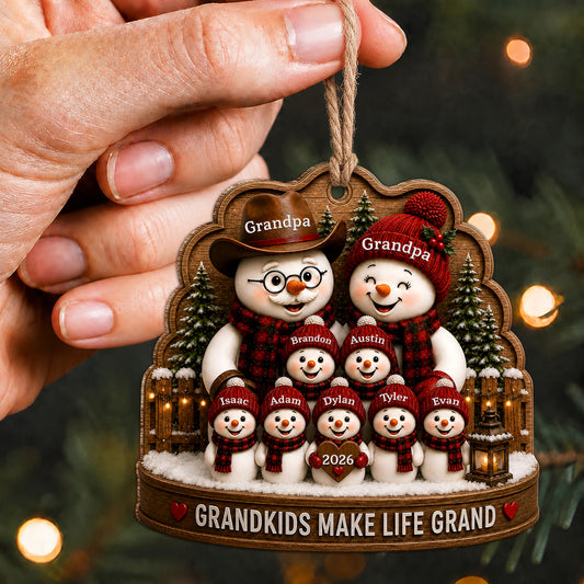 Personalisierter Holz-Weihnachtsbaumschmuck „Grandkids Make Life Grand“ – Familiengeschenk zu Weihnachten für Oma & Opa
