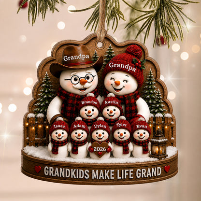 Personalized Grandkids Make Life Grand Wood Ornament – Family Christmas Gift for Grandma & Grandpa