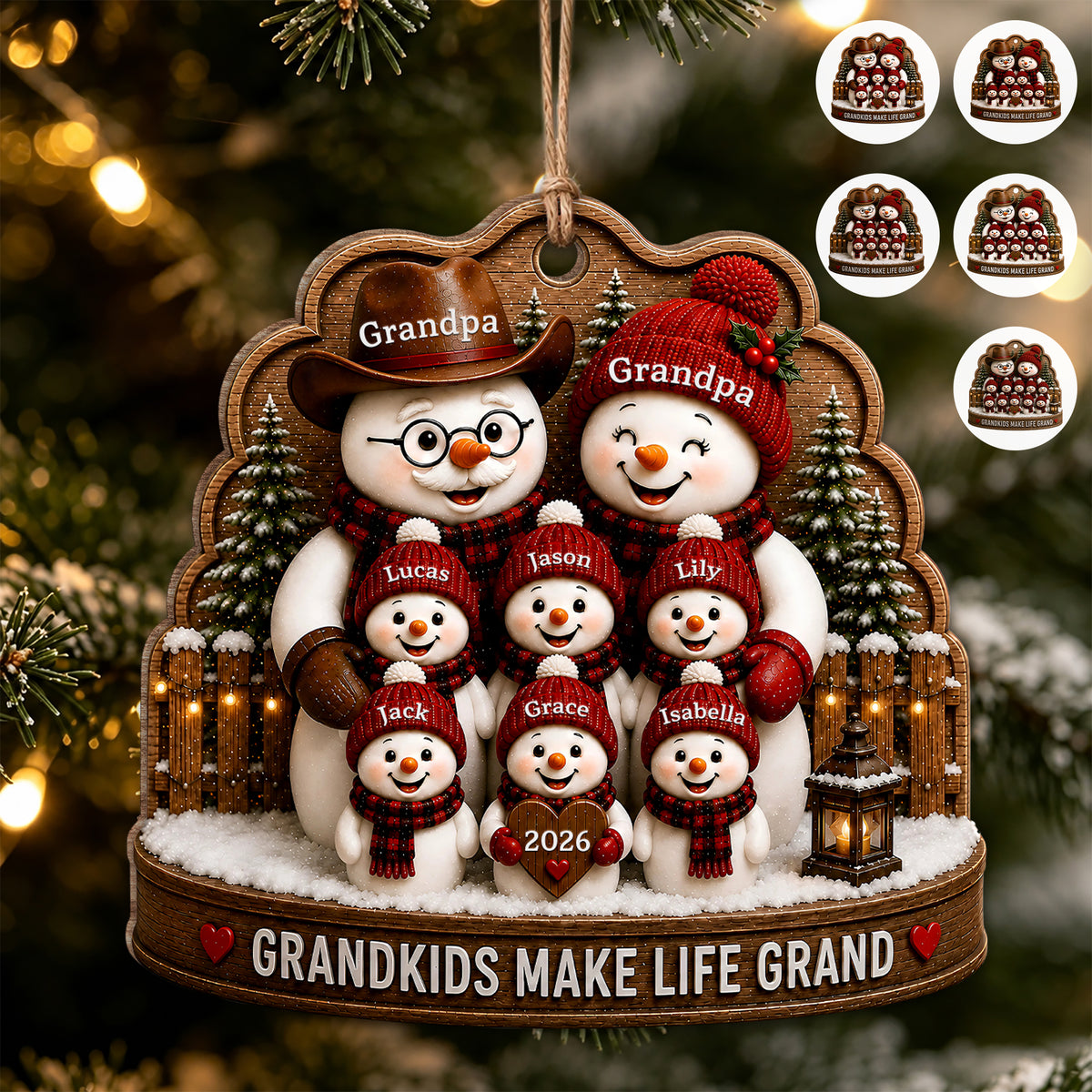 Personalized Grandkids Make Life Grand Wood Ornament – Family Christmas Gift for Grandma & Grandpa