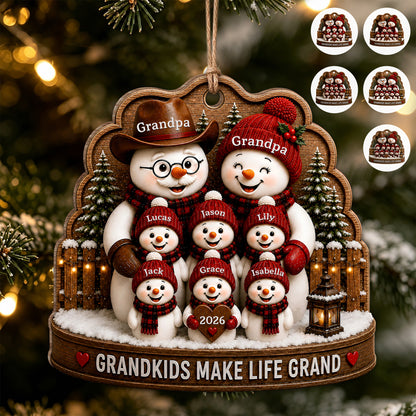 Personalized Grandkids Make Life Grand Wood Ornament – Family Christmas Gift for Grandma & Grandpa