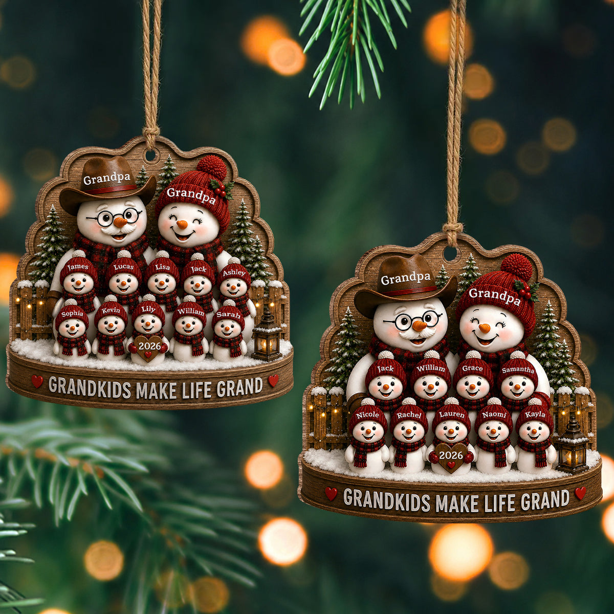 Personalized Grandkids Make Life Grand Wood Ornament – Family Christmas Gift for Grandma & Grandpa