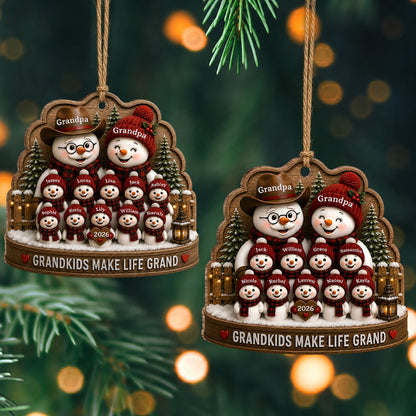 Personalized Grandkids Make Life Grand Wood Ornament – Family Christmas Gift for Grandma & Grandpa
