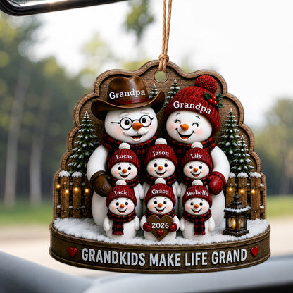 Personalized Grandkids Make Life Grand Wood Ornament – Family Christmas Gift for Grandma & Grandpa