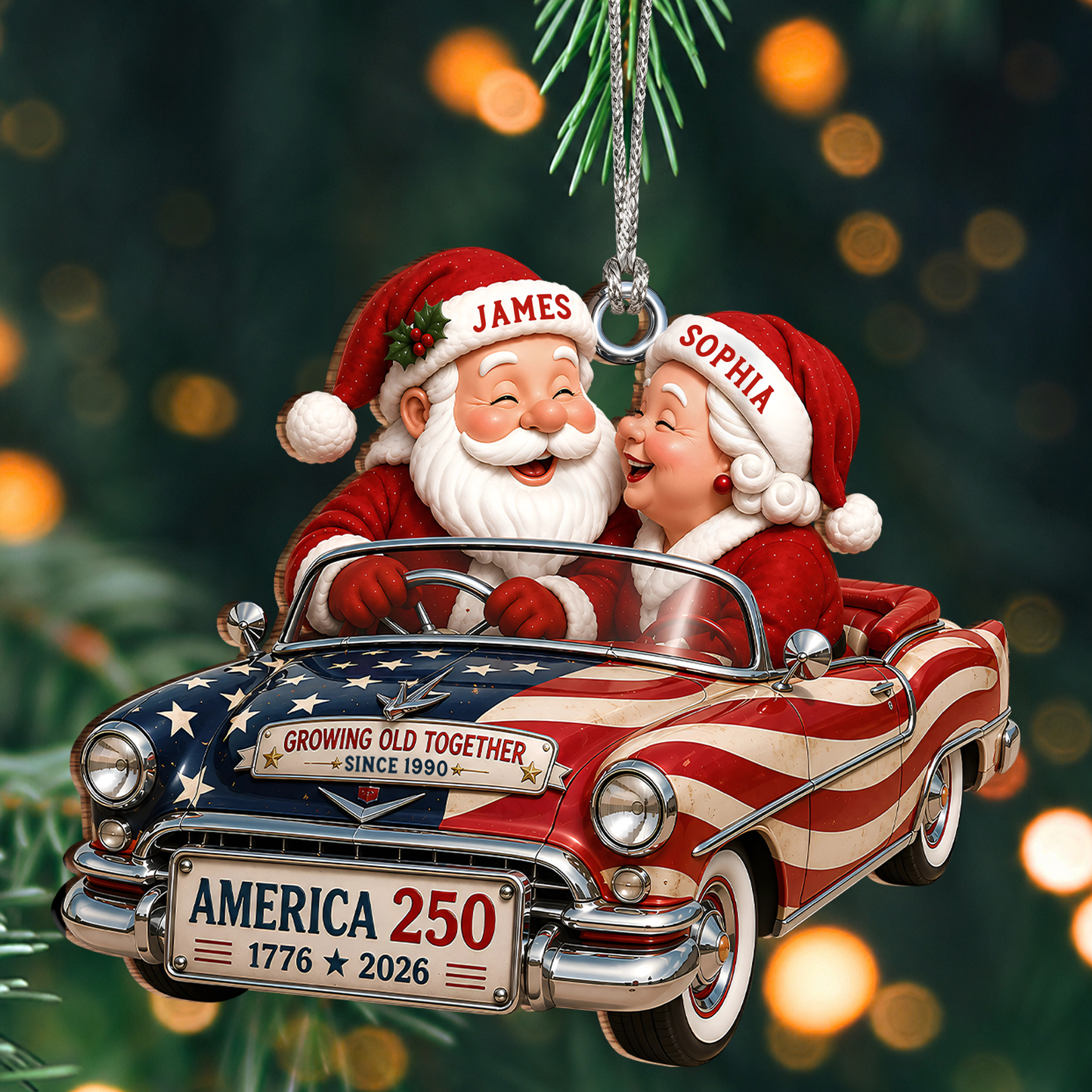 Personalized Growing Old Together Couple Wood Ornament – America 250 Christmas Gift