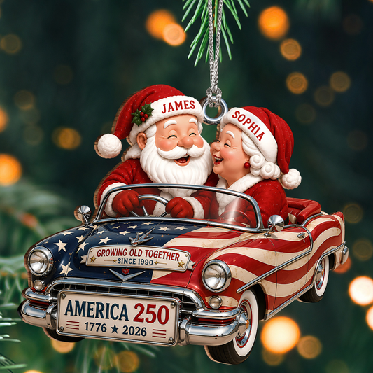 Personalized Growing Old Together Couple Wood Ornament – America 250 Christmas Gift