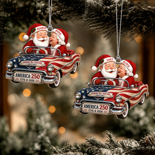 Personalized Growing Old Together Couple Wood Ornament – America 250 Christmas Gift