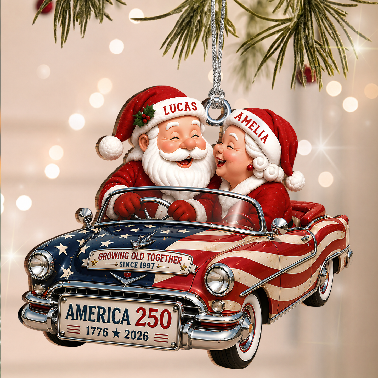 Personalized Growing Old Together Couple Wood Ornament – America 250 Christmas Gift