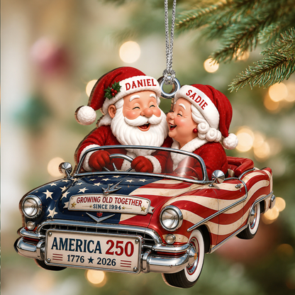 Personalized Growing Old Together Couple Wood Ornament – America 250 Christmas Gift
