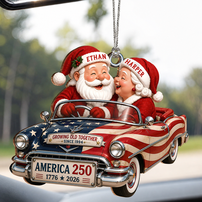 Personalized Growing Old Together Couple Wood Ornament – America 250 Christmas Gift