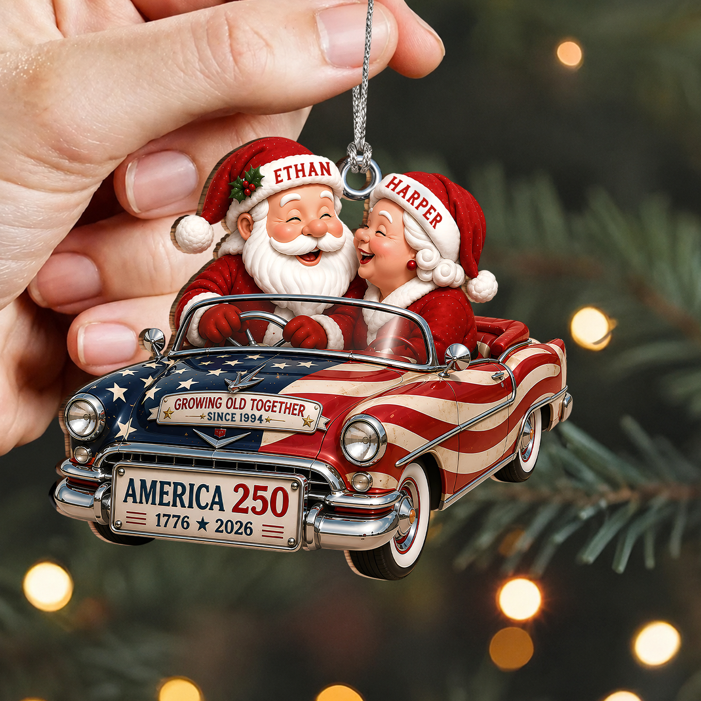 Personalized Growing Old Together Couple Wood Ornament – America 250 Christmas Gift