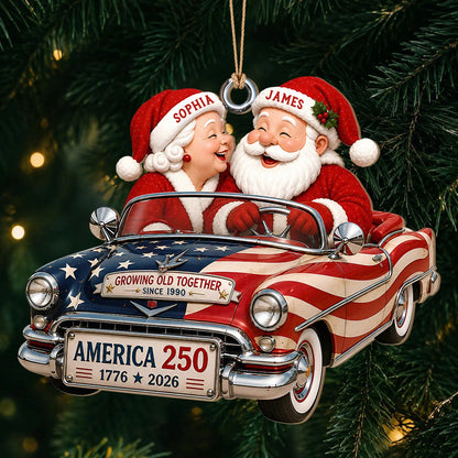 Personalized Growing Old Together Couple Wood Ornament – America 250 Christmas Gift