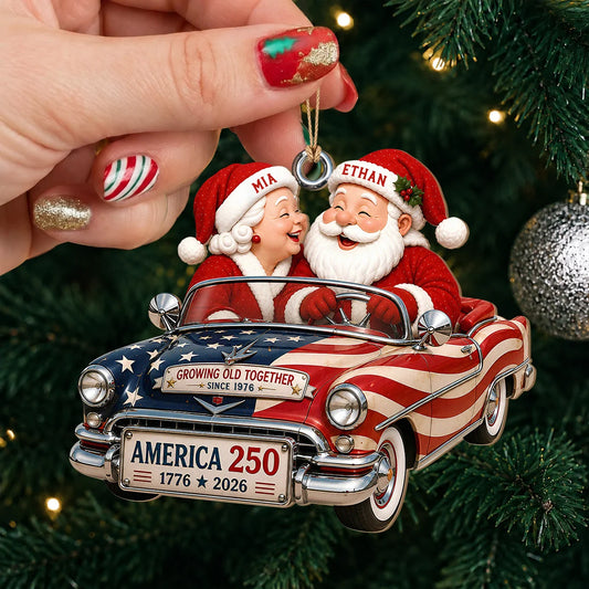 Personalized Growing Old Together Couple Wood Ornament – America 250 Christmas Gift