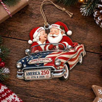 Personalized Growing Old Together Couple Wood Ornament – America 250 Christmas Gift