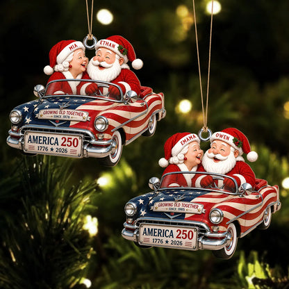 Personalized Growing Old Together Couple Wood Ornament – America 250 Christmas Gift