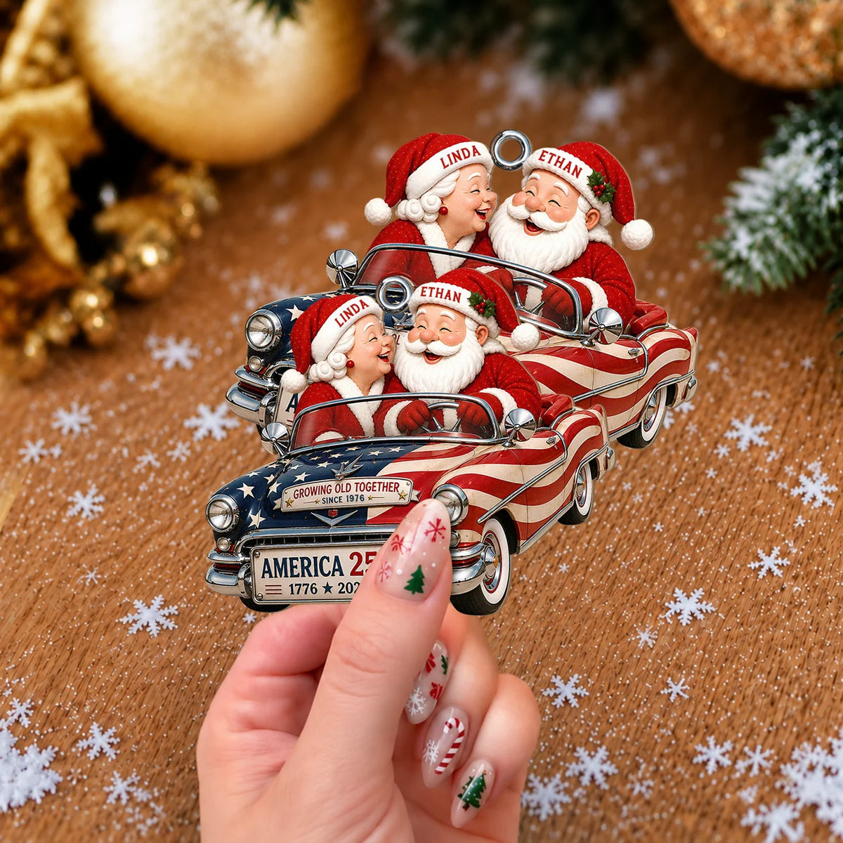 Personalized Growing Old Together Couple Wood Ornament – America 250 Christmas Gift