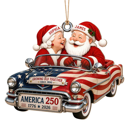 Personalized Growing Old Together Couple Wood Ornament – America 250 Christmas Gift