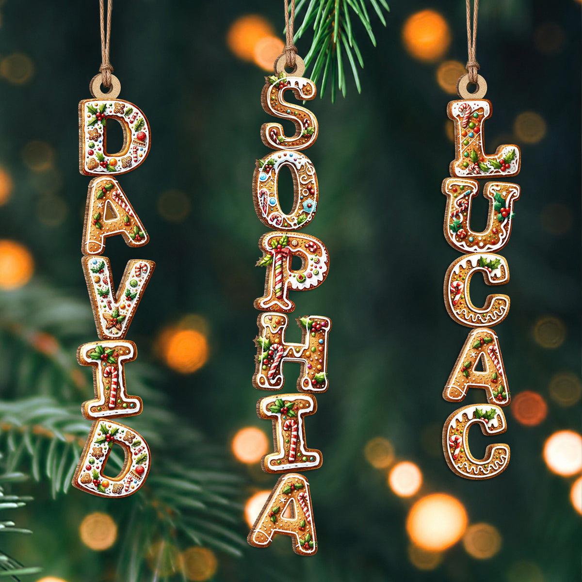 Personalized Christmas Name Wood Ornament – Custom Letter Tree Ornament Family Gift