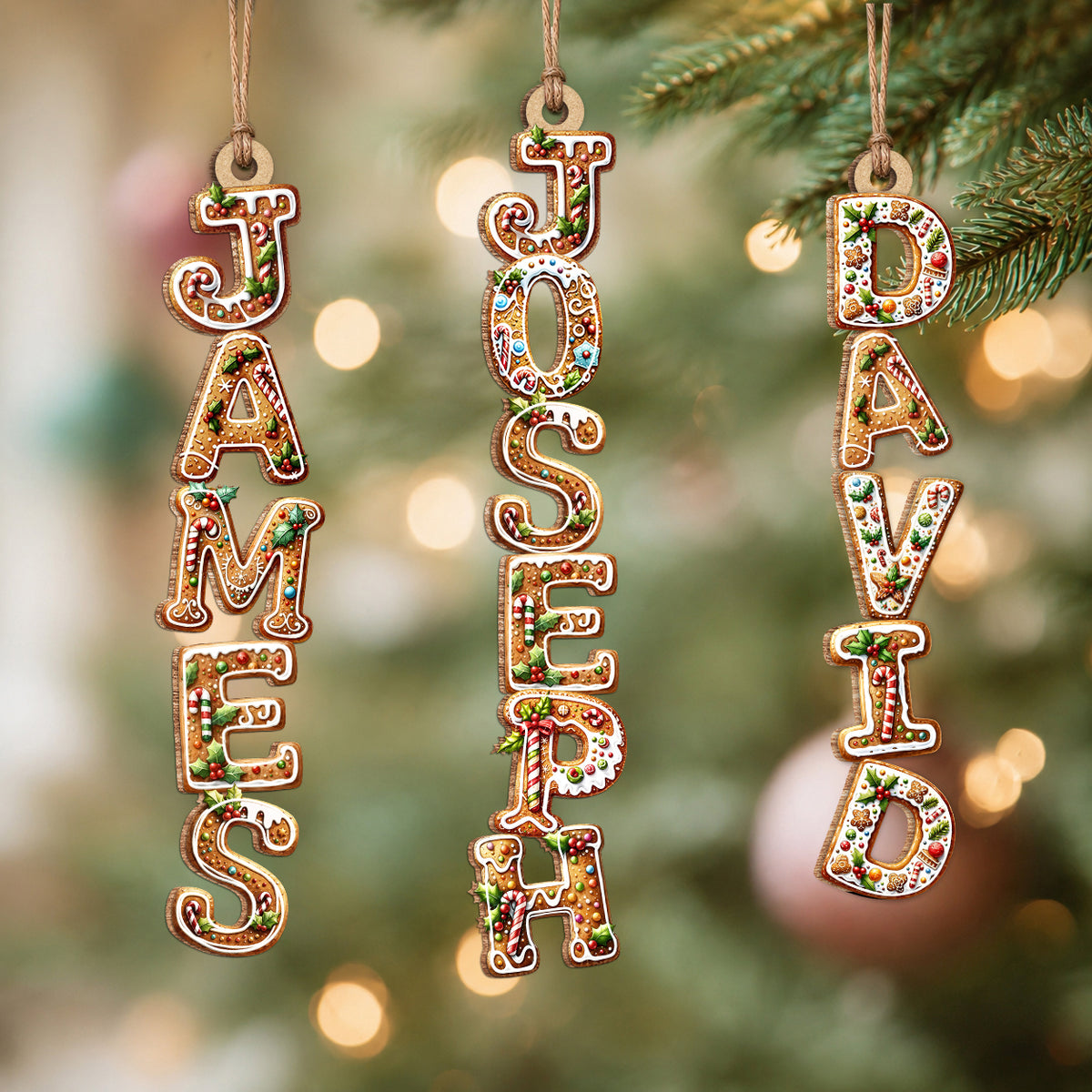 Personalized Christmas Name Wood Ornament – Custom Letter Tree Ornament Family Gift