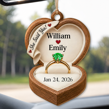 Personalized She Said Yes Wood Ornament – Engagement Gift for Couples