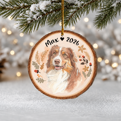 Personalized Pet Portrait Christmas Ornament – Custom Pet Photo Name Wood Gift