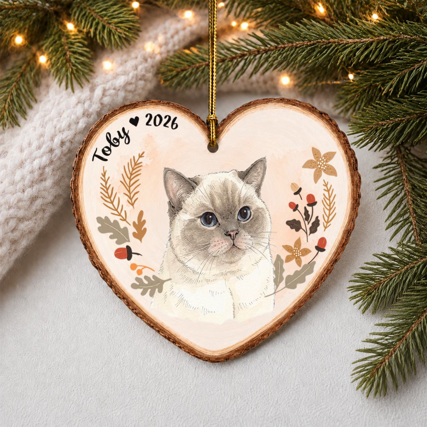 Personalized Pet Portrait Christmas Ornament – Custom Pet Photo Name Wood Gift