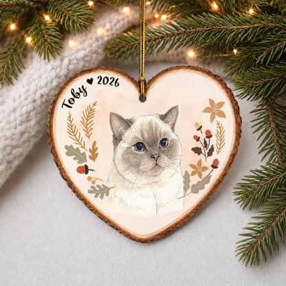 Personalized Pet Portrait Christmas Ornament – Custom Pet Photo Name Wood Gift