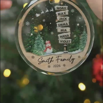 **Personalized Family Christmas Glass Ornament – Custom Names & Family Signpost Keepsake Gift**