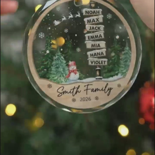 **Personalized Family Christmas Glass Ornament – Custom Names & Family Signpost Keepsake Gift**